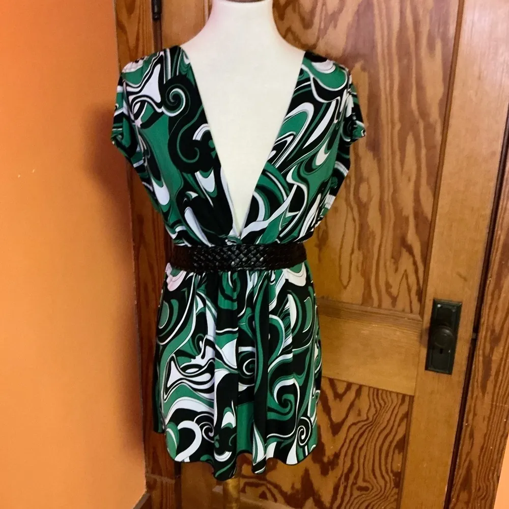 Vtg Y2K plunging sexy psychedelic top Green Size L - Image 5