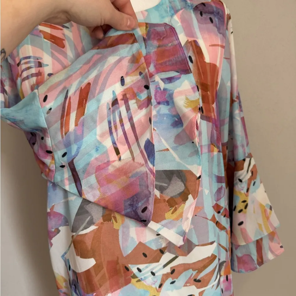 NWT Jade Melody Tam Pastel Print Flounce Ruffle Sleeve Mini Shift Dress Women S - Image 2