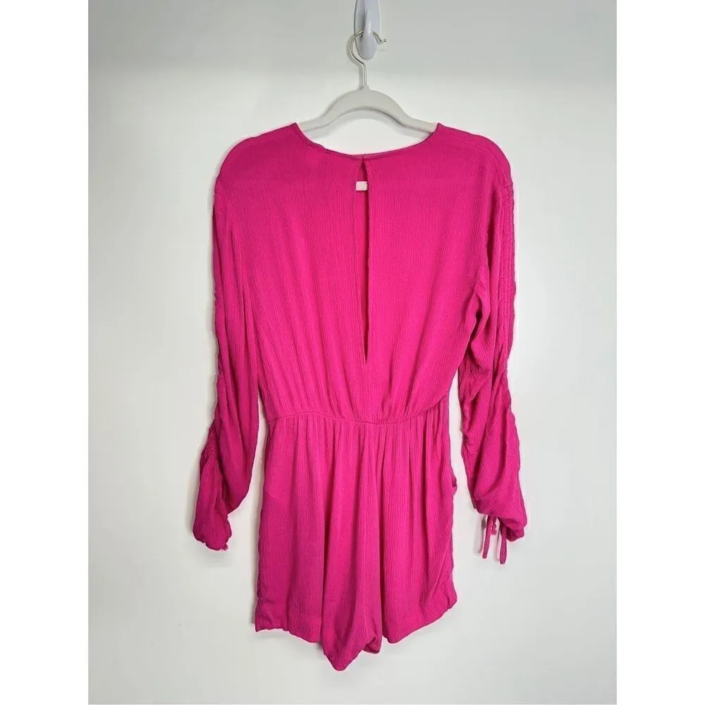 H&M Barbie Pink Long Sleeve Romper Womens Ruched Size 6 - Image 2