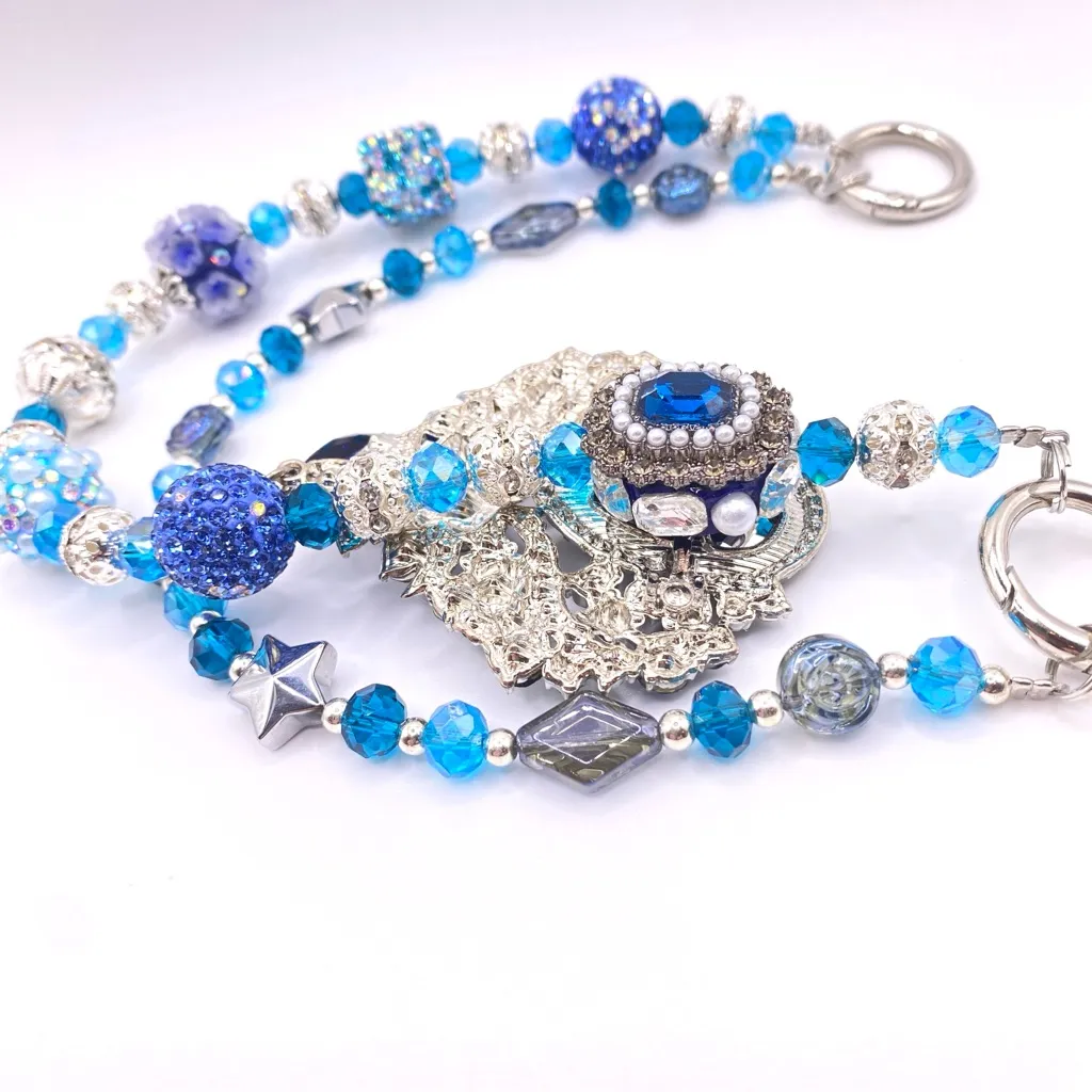 💙Luxury Bag/Phone Chain Charm/Keychain Sparkly Rhinestone Brooch & Crystal Beads - Image 13