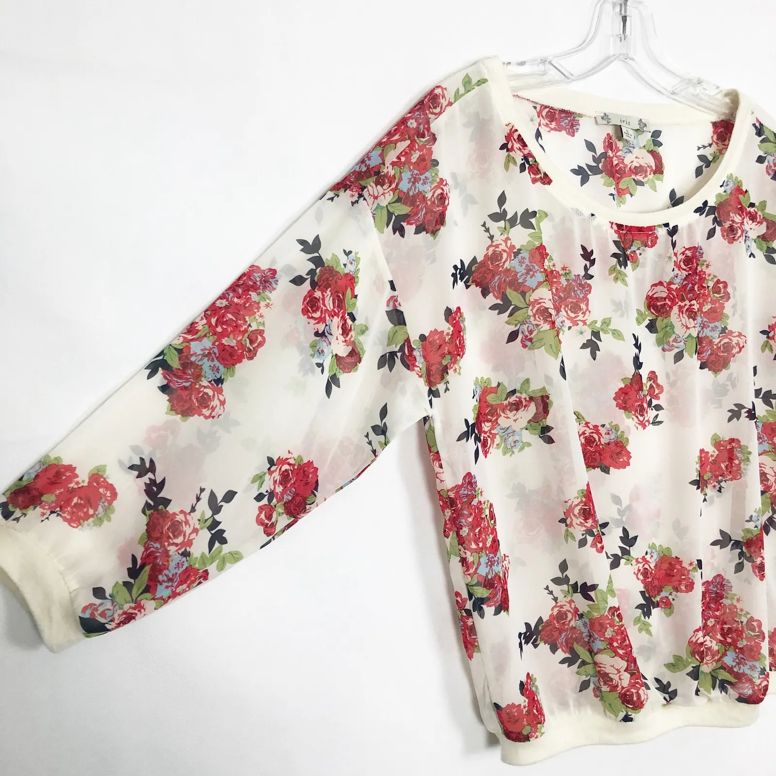 Iris 3/4 Sleeve Chiffon Floral Top Size L - Image 5
