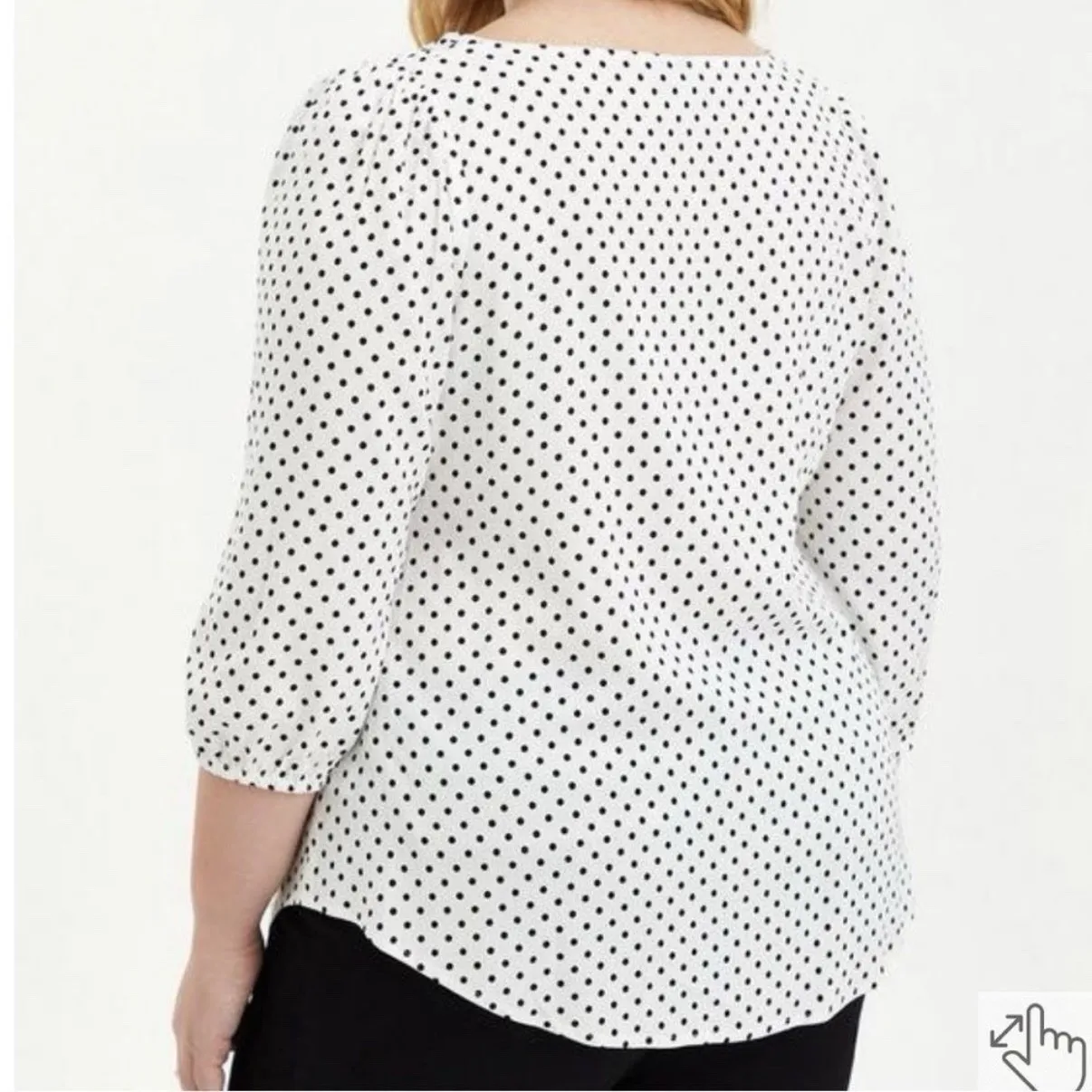 Torrid Black White Polka Dot 3/4 Sleeve Button Front Puff Sleeve Top Size 2X - Image 4