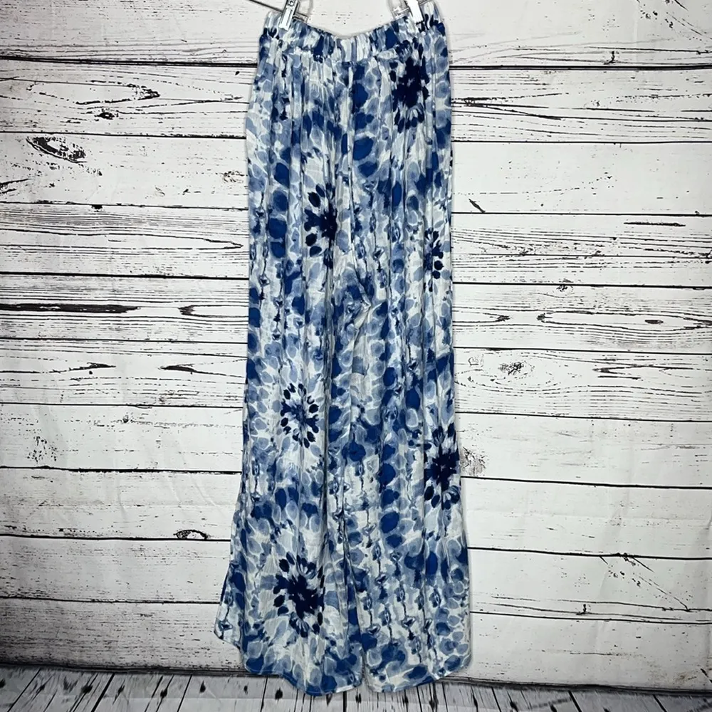 Swim by Cacique NWT Size 14/16 Blue & White Tie Dye Pull-On Wide Leg Beach Pants - Image 3