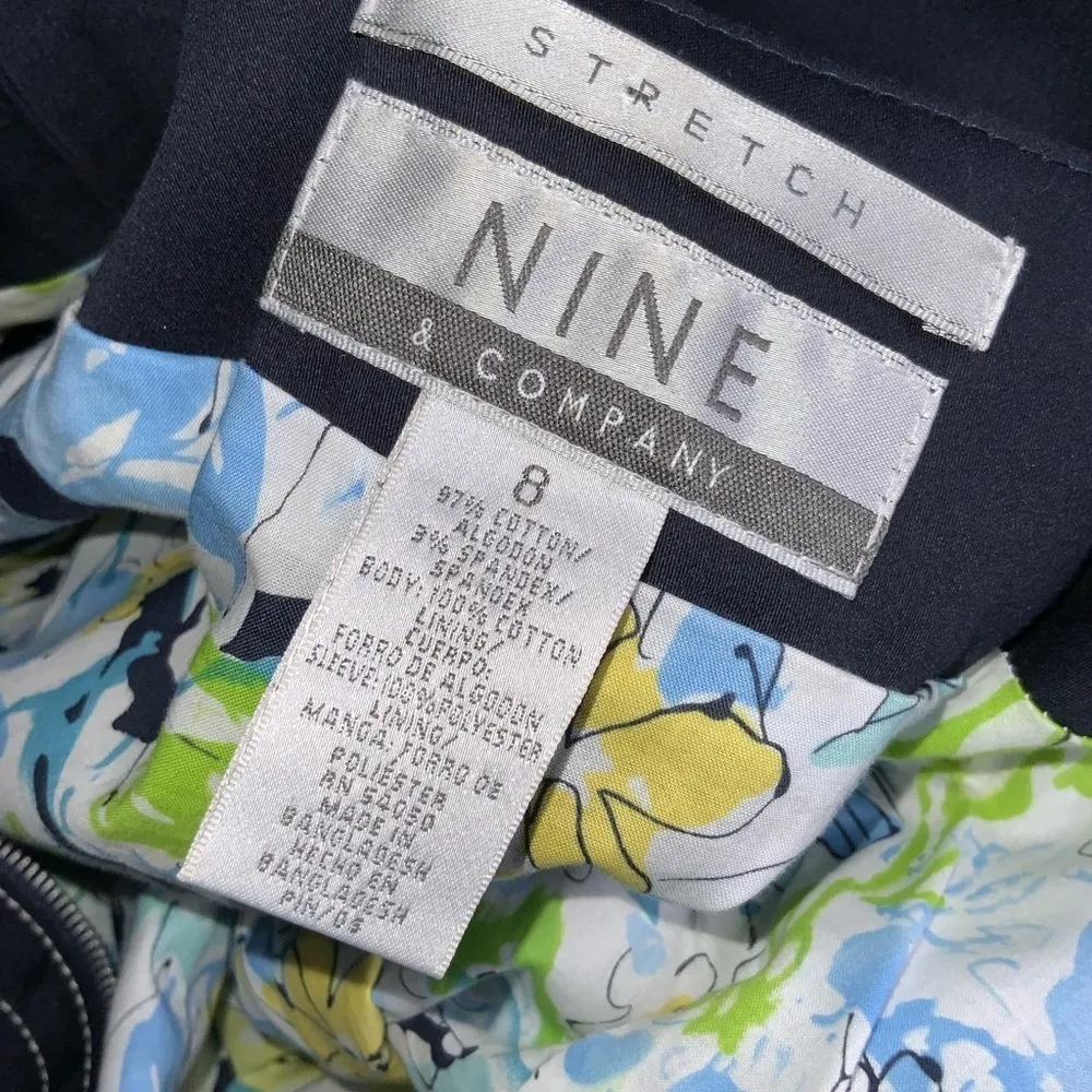 Nine & Company Navy Blue White Stitching No Collar Tailored Sporty Jacket 8 - Image 11