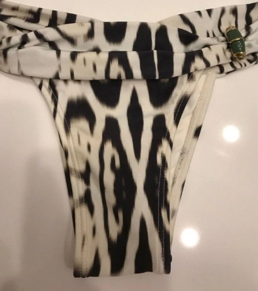 Lenny Niemeyer Snow Leopard Animal Print Bikini Bottom Brazilian S White - Image 10