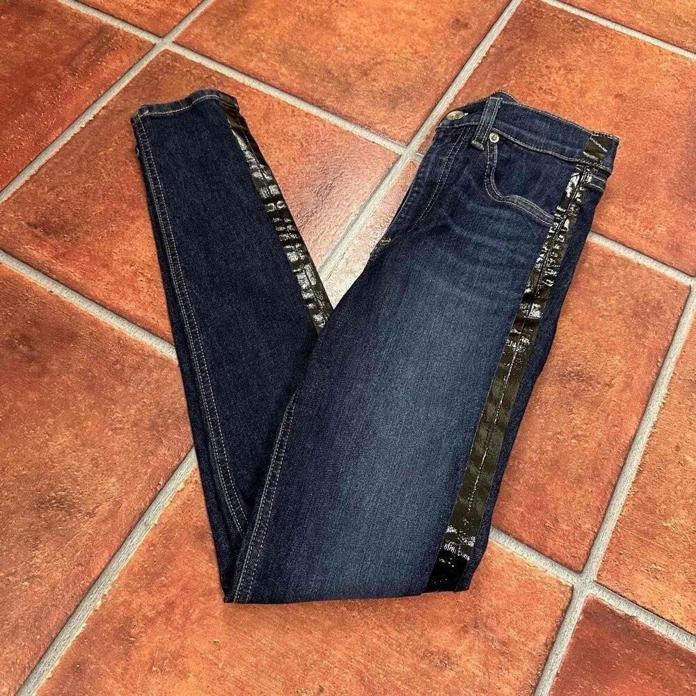 Rag & Bone Blue Dark Wash Tuxedo Stripe High Rise Ankle Skinny Jeans Size 25 - Image 14