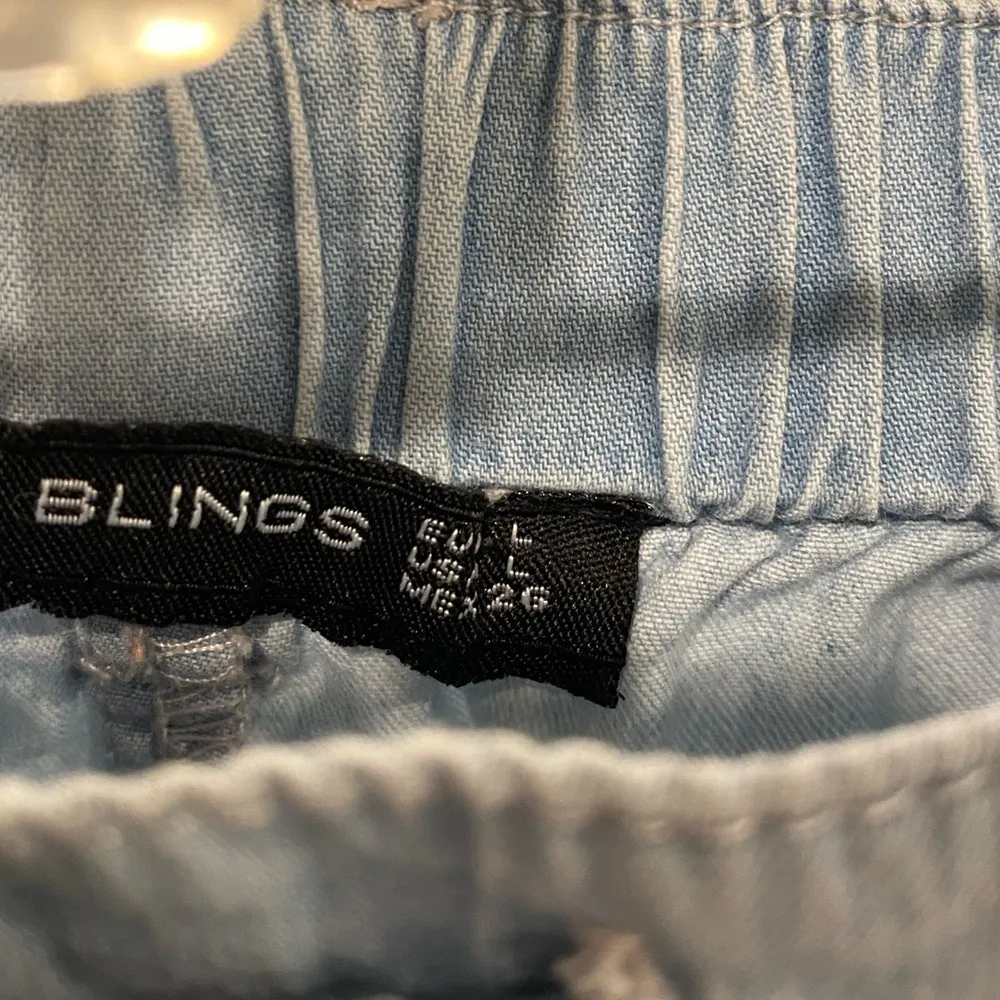 Zafsi Blings Light Wash Drawstring Denim Chambray Jean Shorts Blue Size L - Image 4