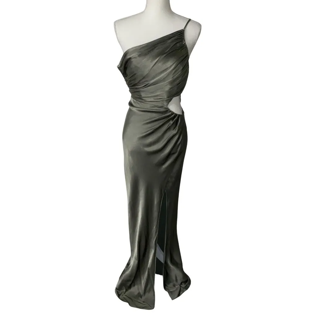 Shona Joy La Lune Asymmetrical Gathered Maxi Dress in Sage 10 New Womens Gown - Image 4