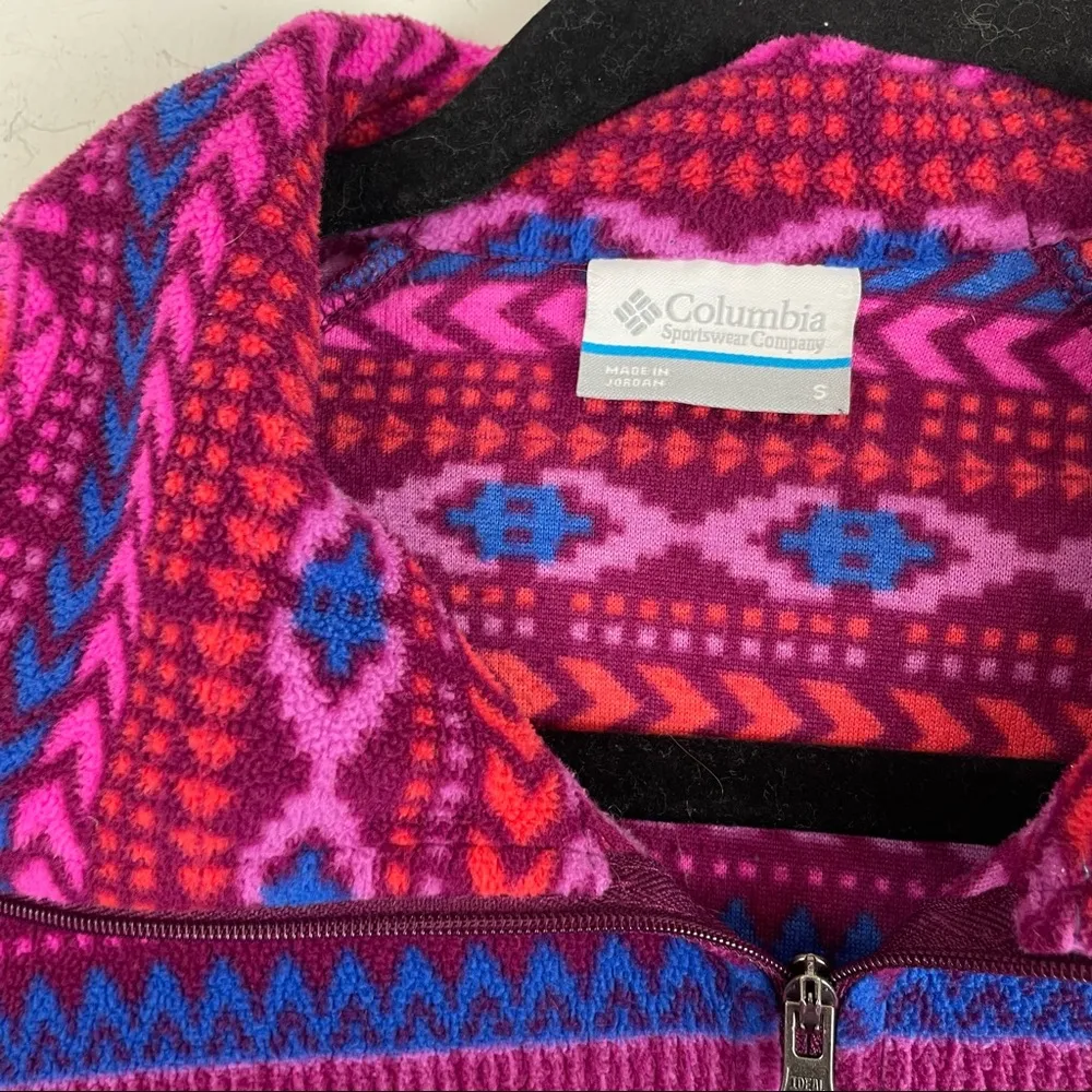 Columbia Sz Small Pink Purple Fleece Aztec Print Quarter Zip Top Pullover - Image 4