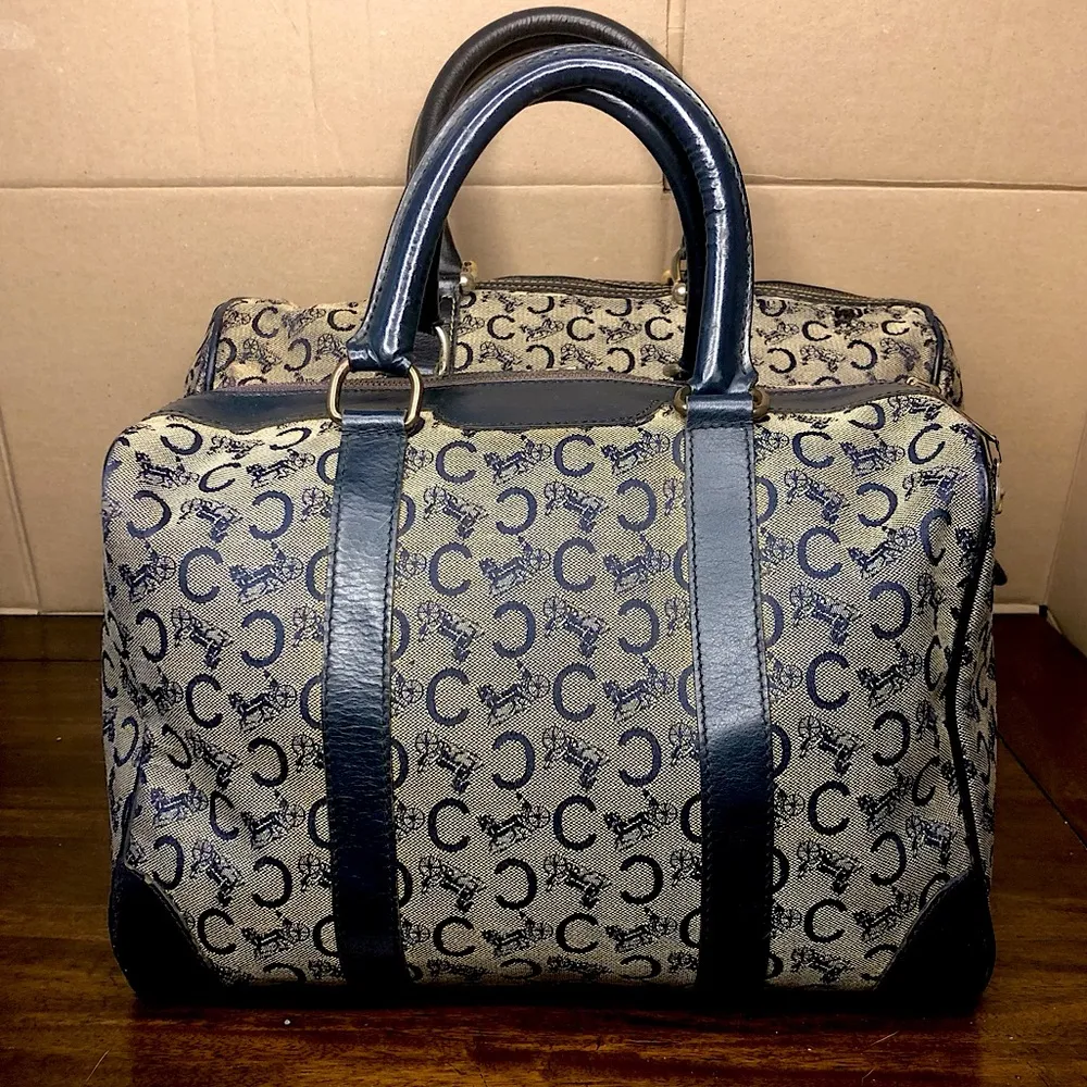 CELINE Navy Blue and Grey Monogram Boston Carry On Overnight Travel Bag 30cm - Image 2