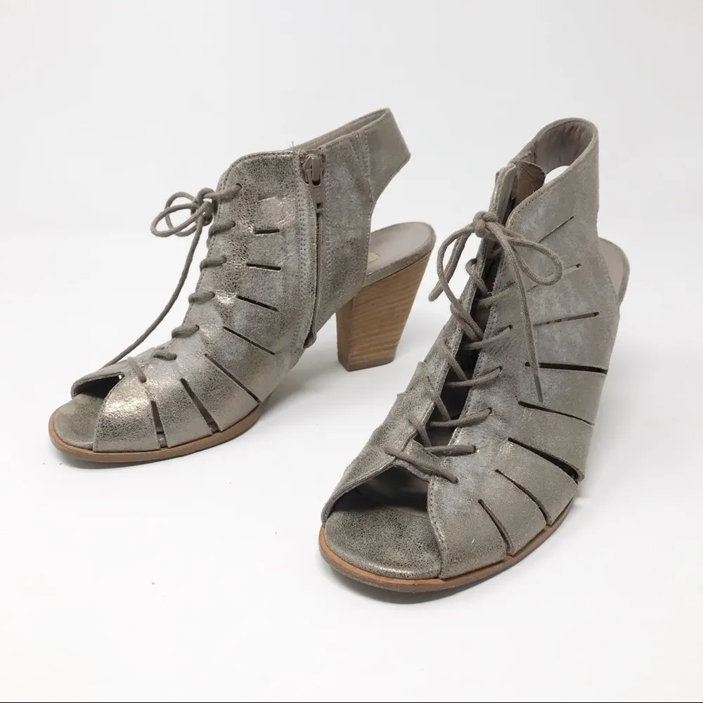 Paul Green Cosmo Leather Peep Toe Lace Up Sandal Bootie Heels shoes metallic 7.5 - Image 37