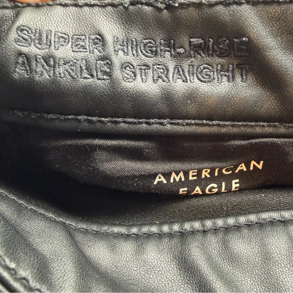 American Eagle Super High Waisted Vegan Leather Ankle Straight Jeans Black 12 - Image 9