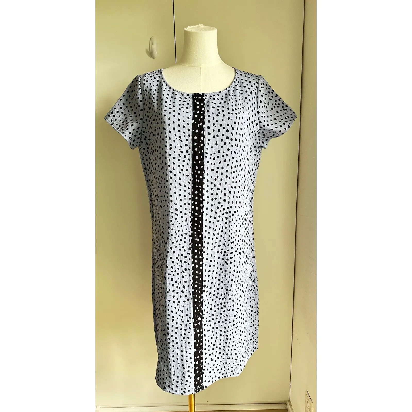 Womens Dress Sheath/tunic Polka Dot Blue Black Size Small Kneelength Lagenlook - Image 8