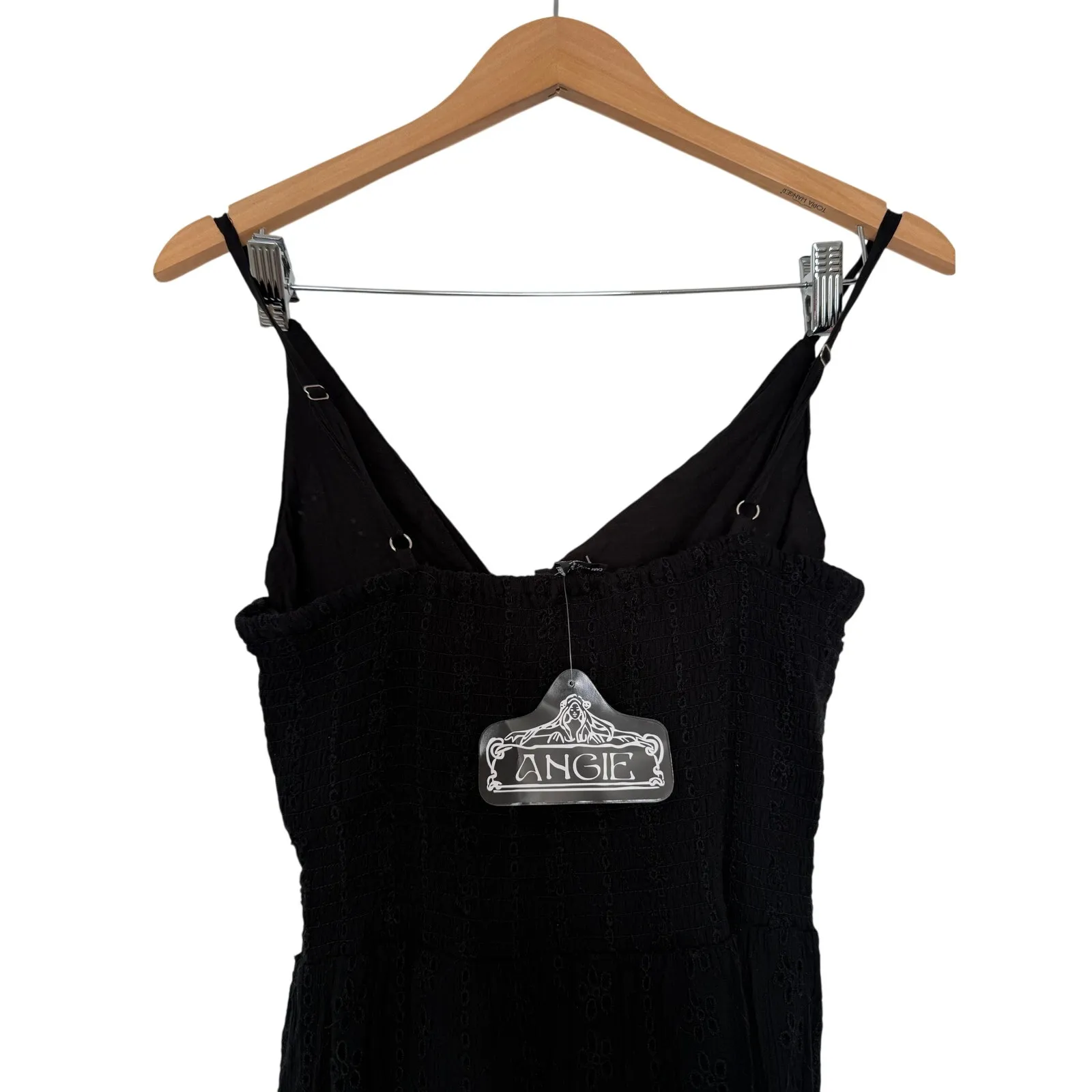 Angie All Over Eyelet Mini Black Dress Womens Size Large V Neck Bohemian NEW - Image 4