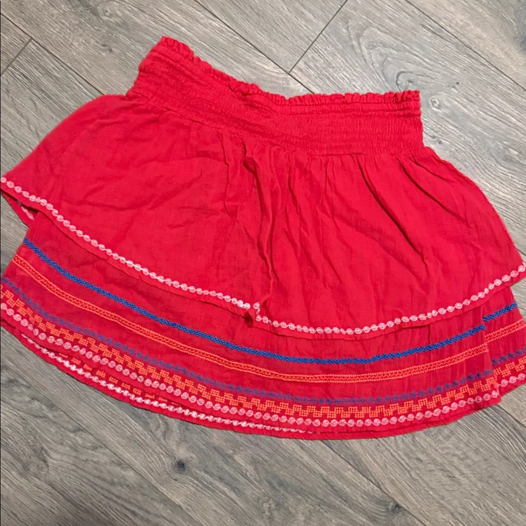 Parker Vibrant Red Mini Skirt with Blue Floral Accents mediun - Image 3