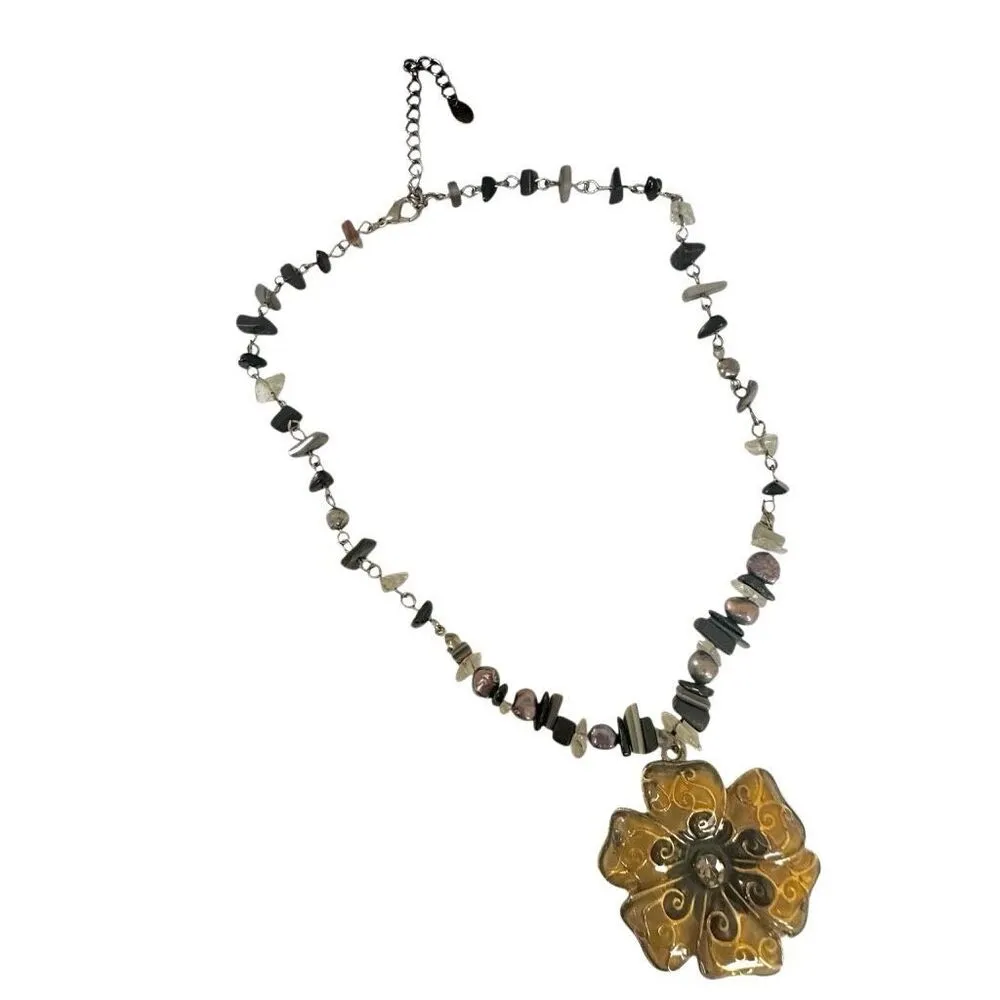 Roman Enamel Flower Statement Necklace - Image 3