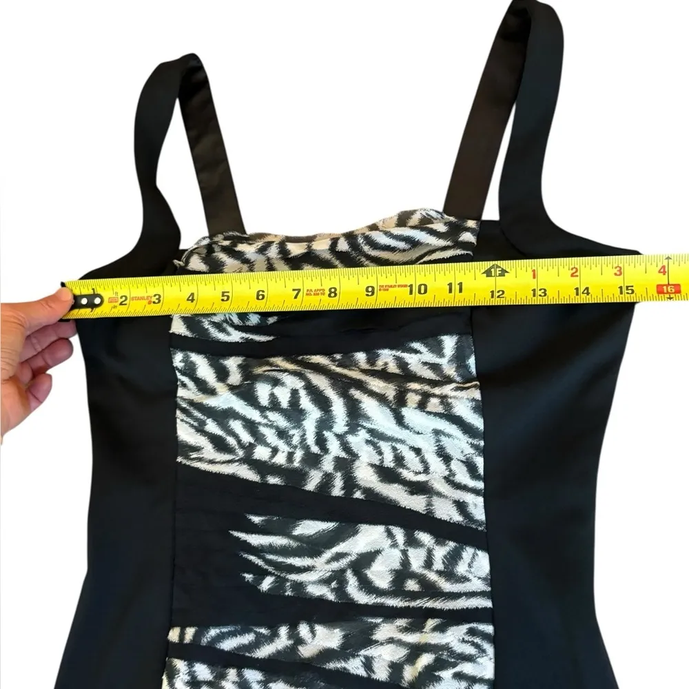 Nina Austin Silk Blend Cocktail Dress Knee Length Zebra Print Womens Size Small Black - Image 8