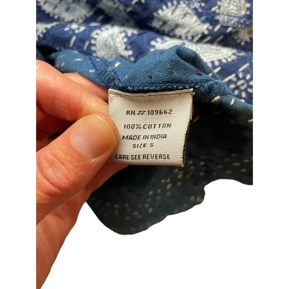 Overcoat Women Medium‎ Patchwork Blue Paisley Mother of Pearl Bohemian Cottage - Image 6