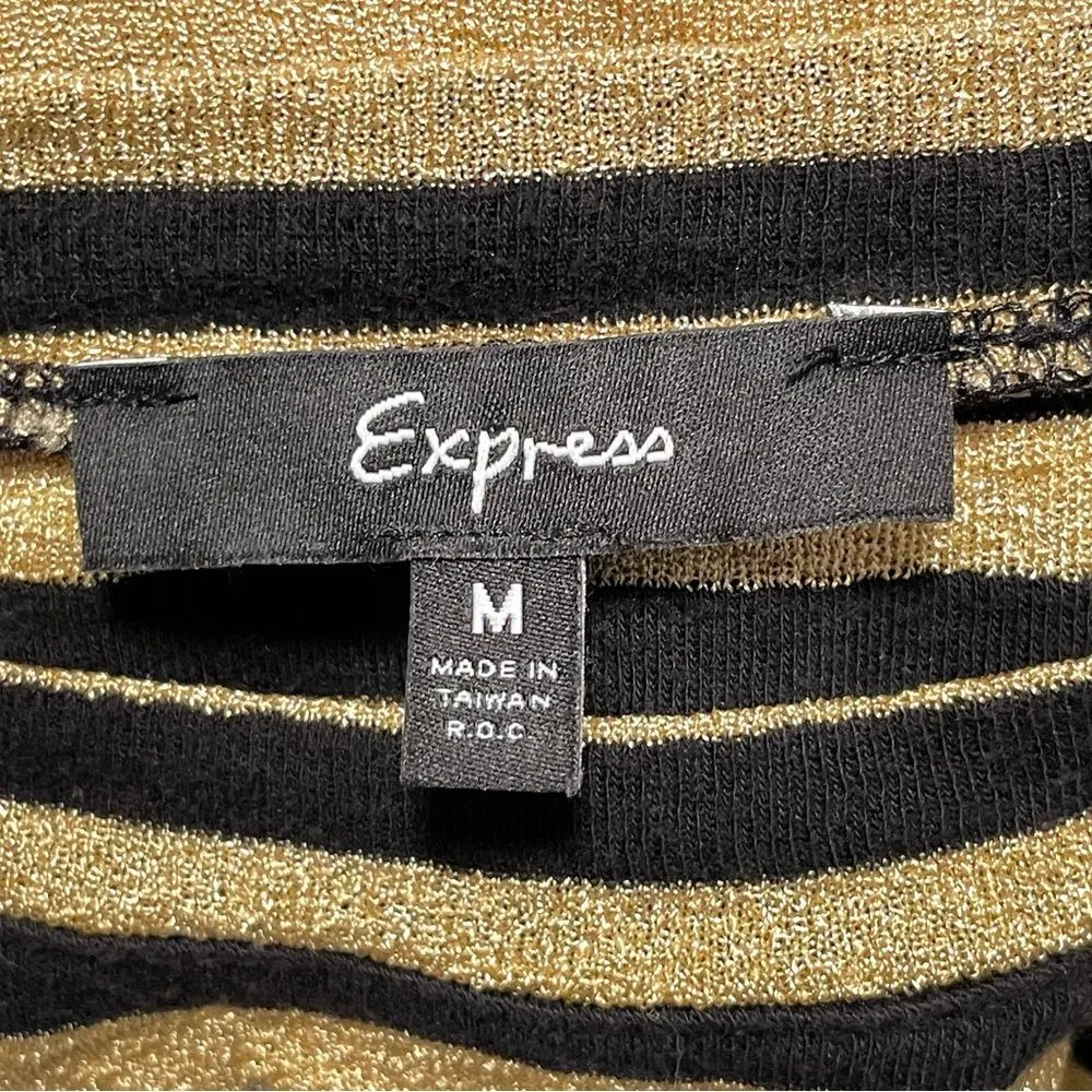 Express Stretch Bodycon Long Sleeve Scoop Neck Knit Tunic Black‎ & Gold Medium - Image 6