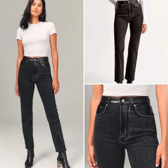 Abercrombie & Fitch NEW Mixed Fabric Ultra High Rise Ankle Straight Jean SZ 35 S - Image 2