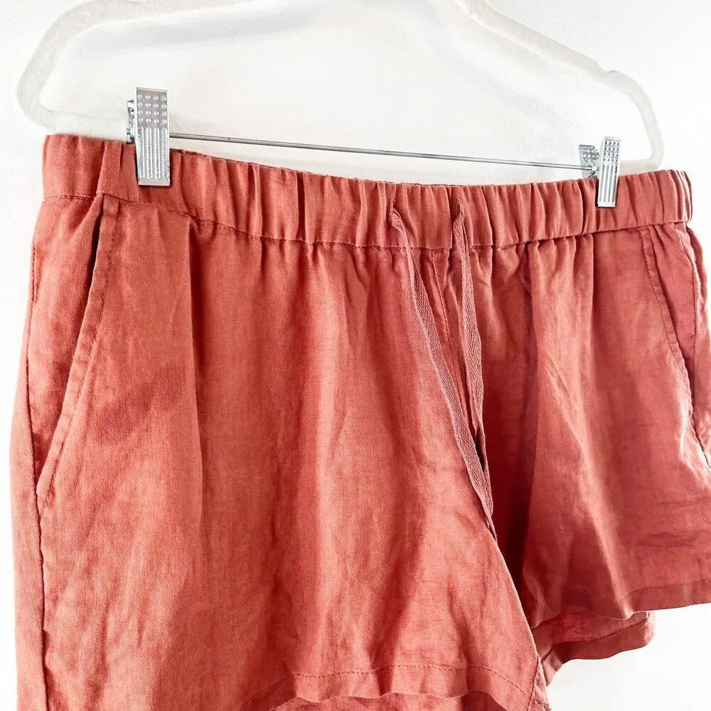 KUT From The Kloth Elastic Waist Terra Cotta 100% Linen Drawcord Shorts Red 14 - Image 6