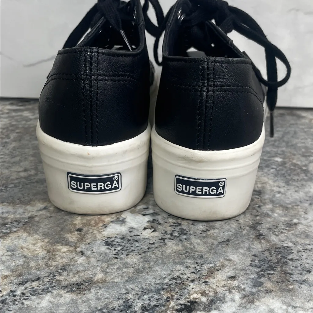 Superga Women's Black and White Platform Sneakers - Image 5