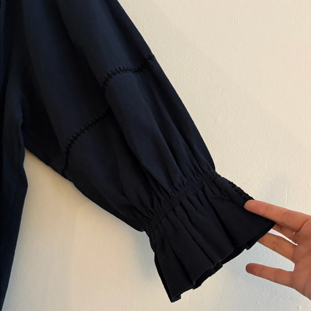 Apiece Apart Maria Mini Dress Puff Gathered Sleeves Women’s Size XS Navy Blue - Image 4