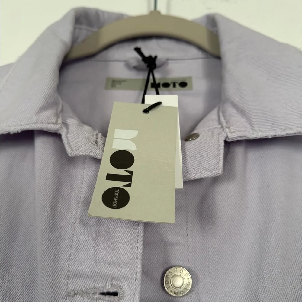 Topshop Moto Light Lilac Ripped Elbow Denim Jacket - Image 3