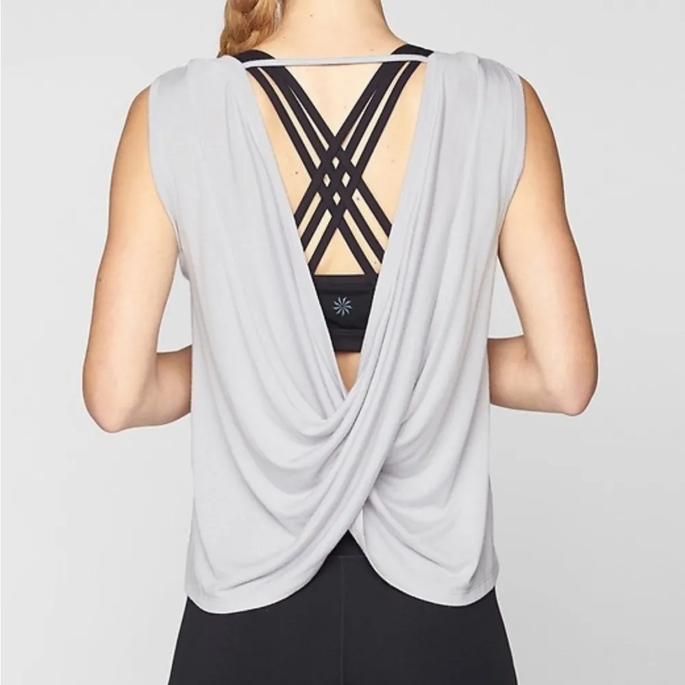 Revive Drap Tank Top Ribbed Open Back Workout Lounge Heathered Oatmeal - Image 11