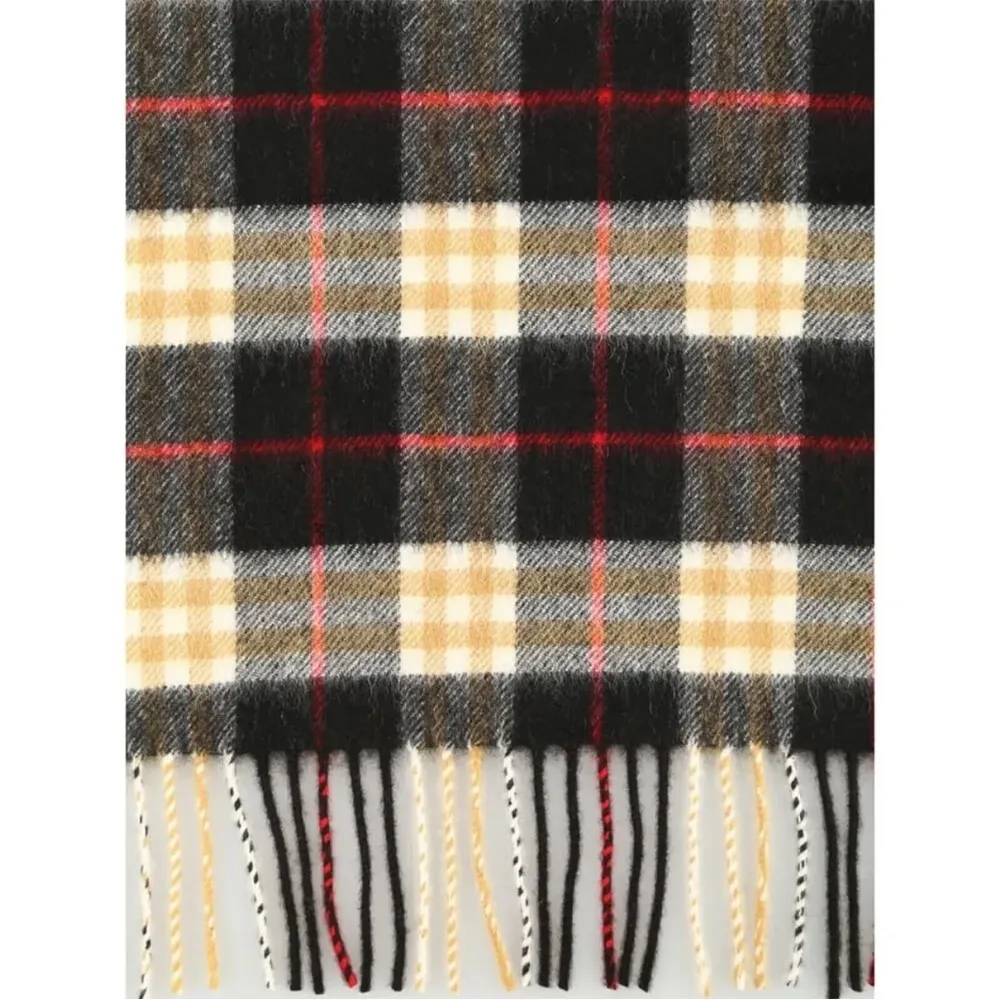 Burberry Cashmere Vintage Check Black Striped Logo Fringed Scarf - Image 6