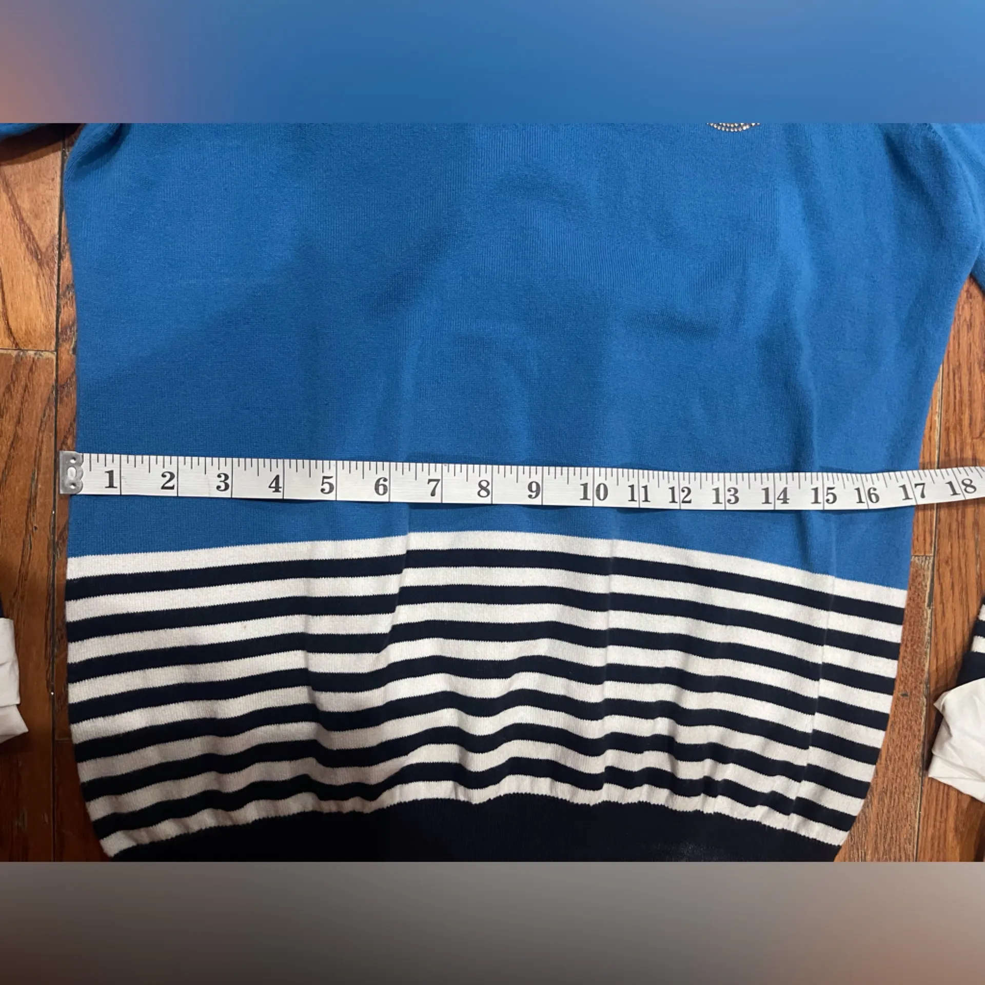 Tommy Hilfiger Blue and White Striped Crewneck Sweater - Image 4