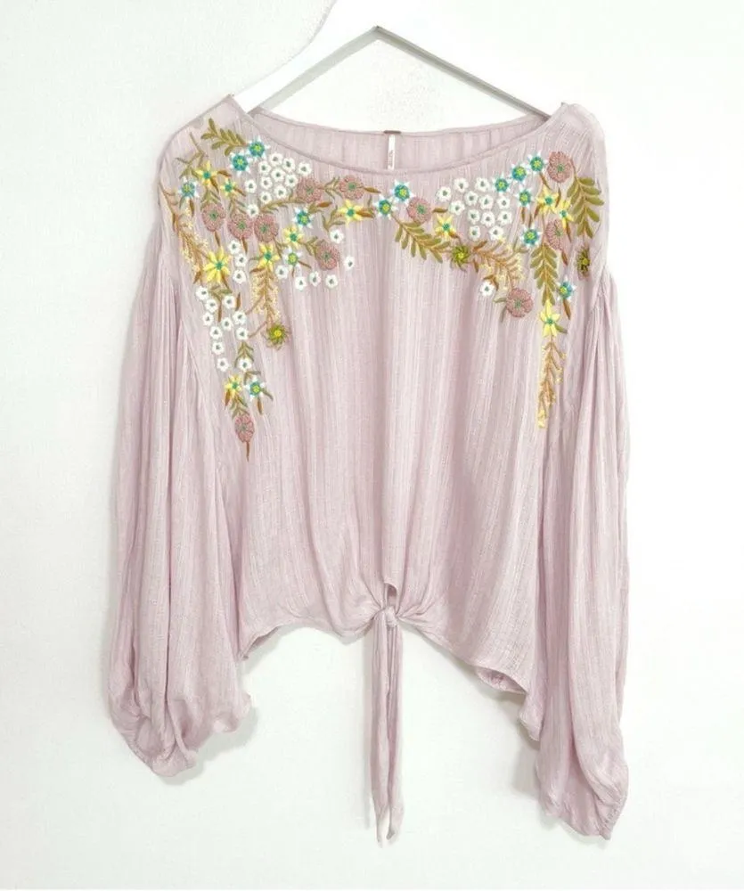 Free people up and away embroidered floral blouse size small - Image 5