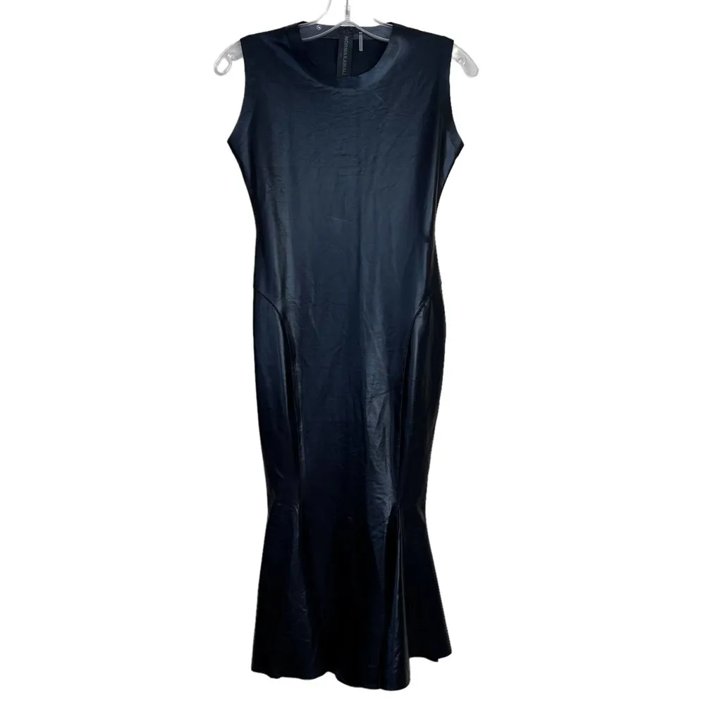 Norma Kamali Black Foil Sleeveless Fishtail Midi Dress Sz S - Image 8