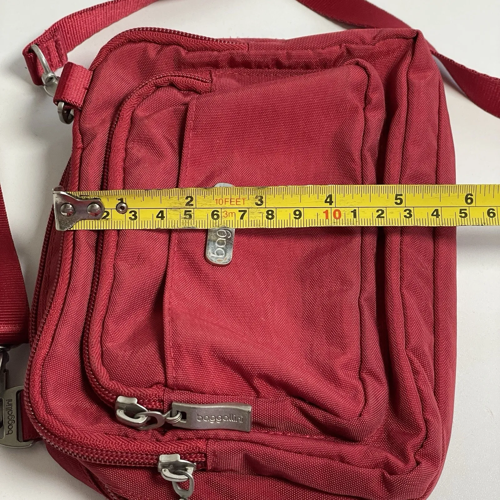 Baggallini Triple Zip Crossbody Purse Waist Pack Apple Red Nylon Bag Travel - Image 16