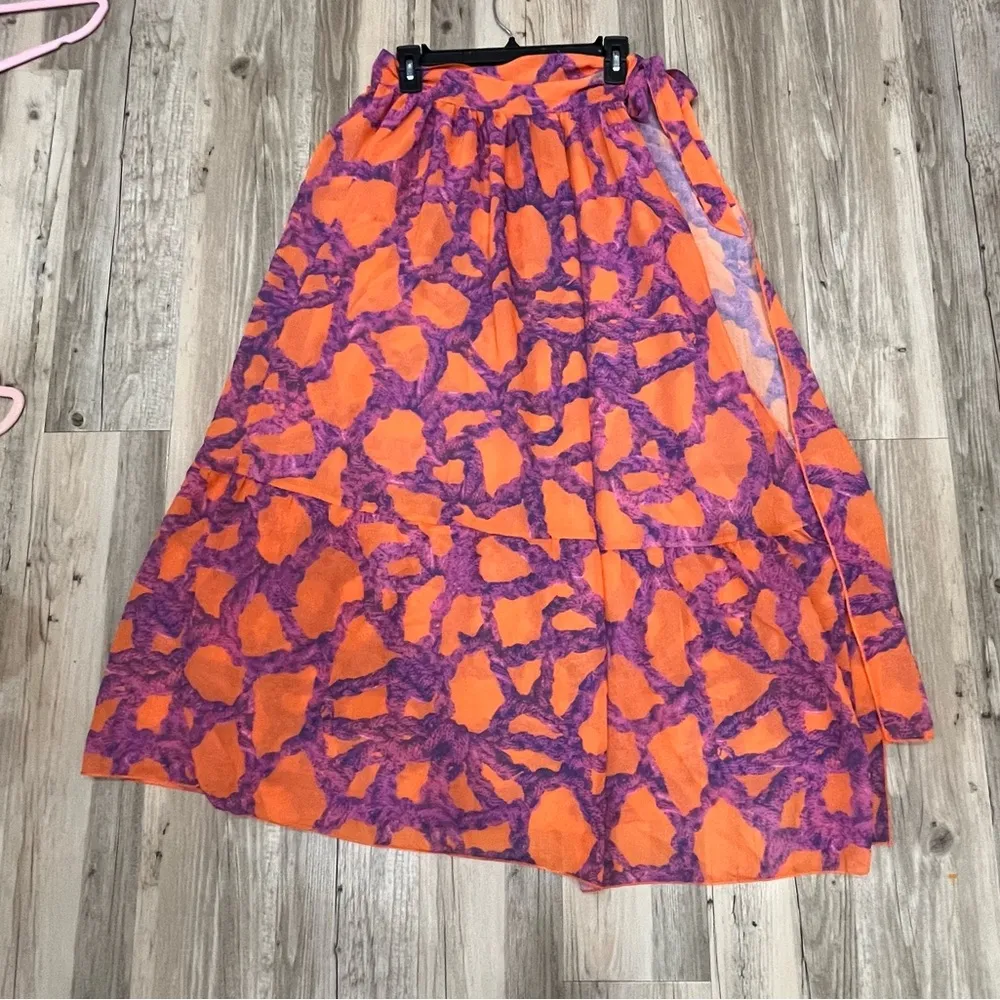 Boutique orange purple sheer swimsuit cover up skirt size XS - Image 3