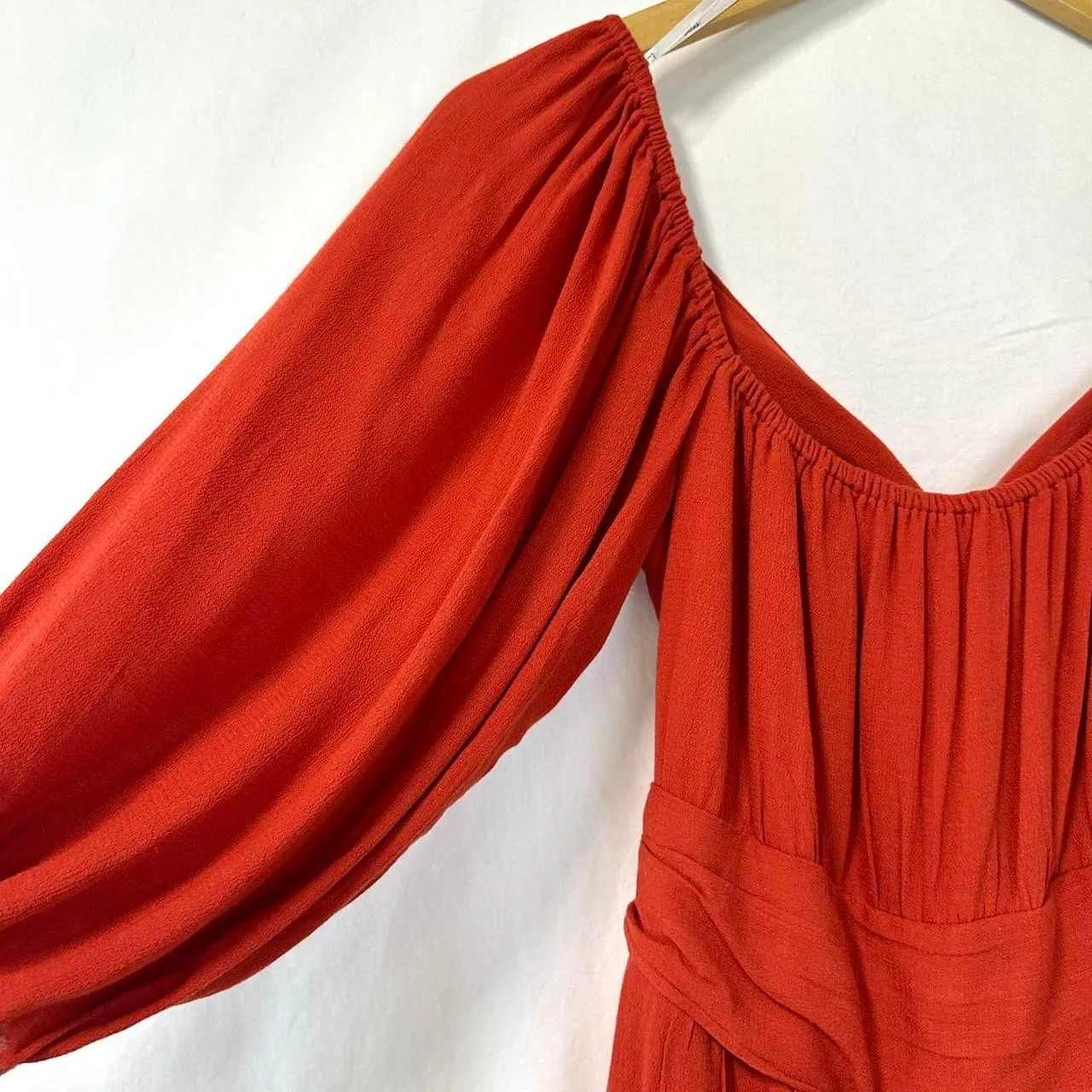 LULU'S NWT Orange Off The Shoulder‎ Romper Ruffles Bow Womens M Bohemian Western - Image 3