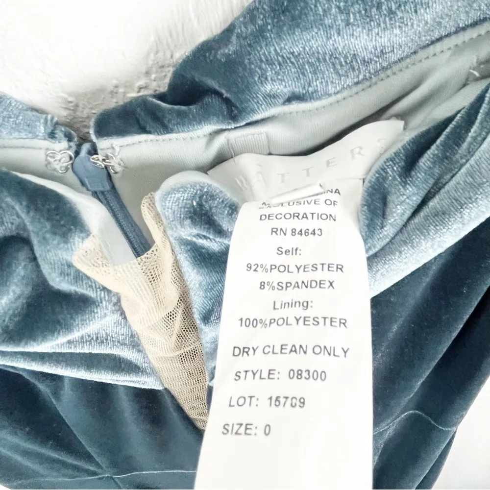 WATTERS Evelyn Steel Blue Stretch Velvet Off Shoulders V - Image 4