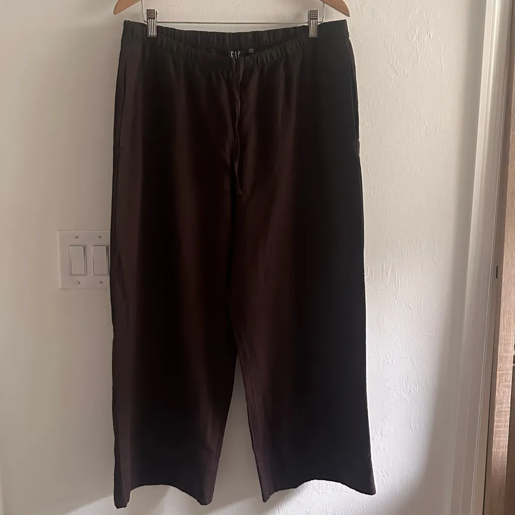 GAP Linen Blend Easy Wide Hem Pants in Terra Brown Sz L Petite - Image 2