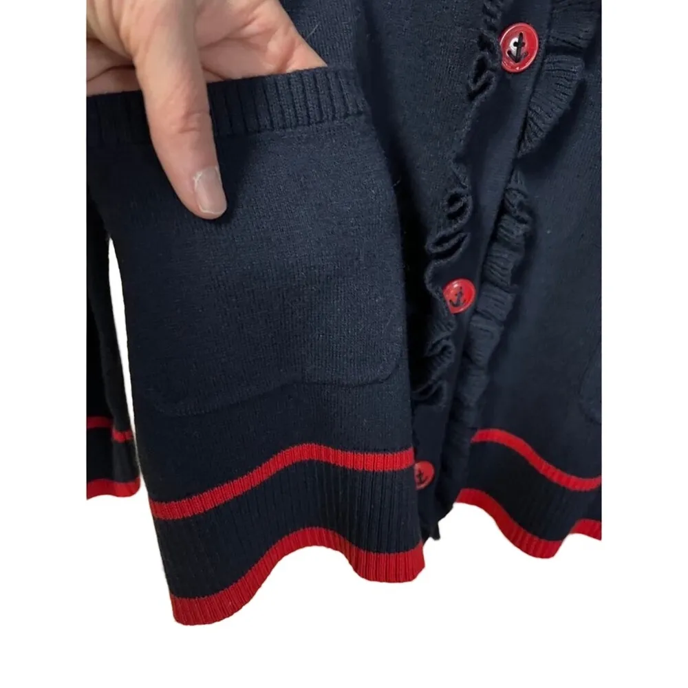 Talbots Soft Cotton Blend Knit Nautical Navy Cardigan Sweater Red Anchor Buttons - Image 6