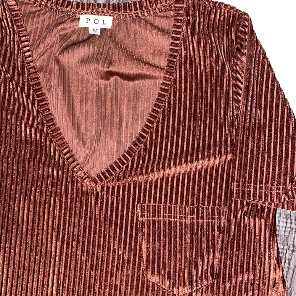POL Velvet Top Women medium Vneck Tunic Oversized Metallic corded casual flowy - Image 8