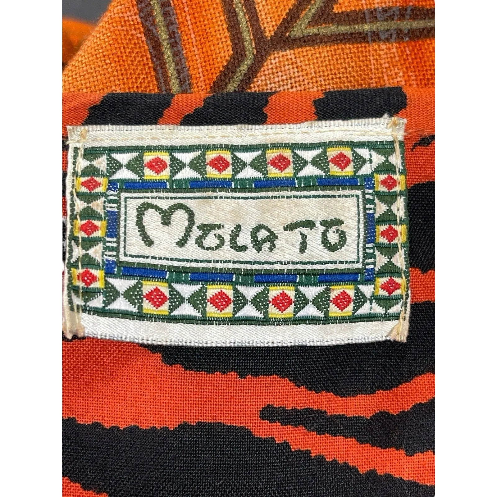 VTG Molato Tribal African Print Orange Duster Long Open Front Short Sleeve XL - Image 7