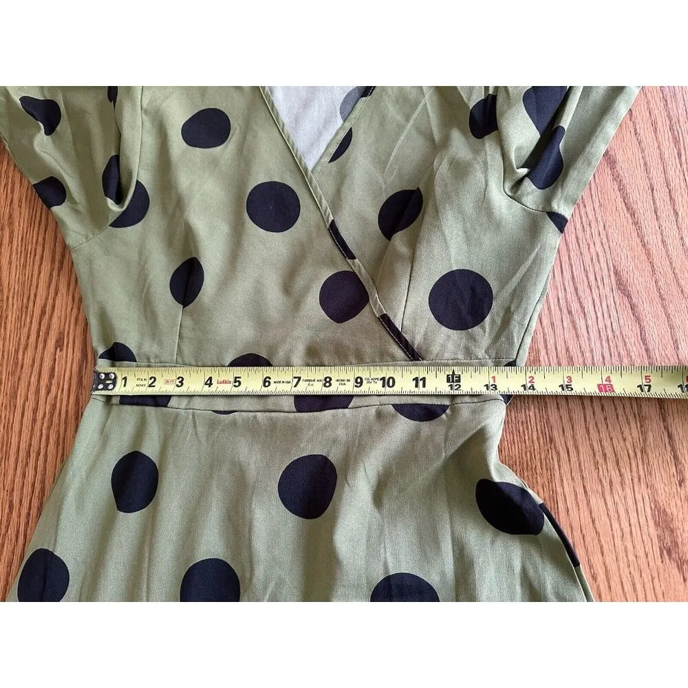 Women’s Polka Dot Ruffle Hem Tiered Midi Maxi Dress Black Green V Neck - Image 5