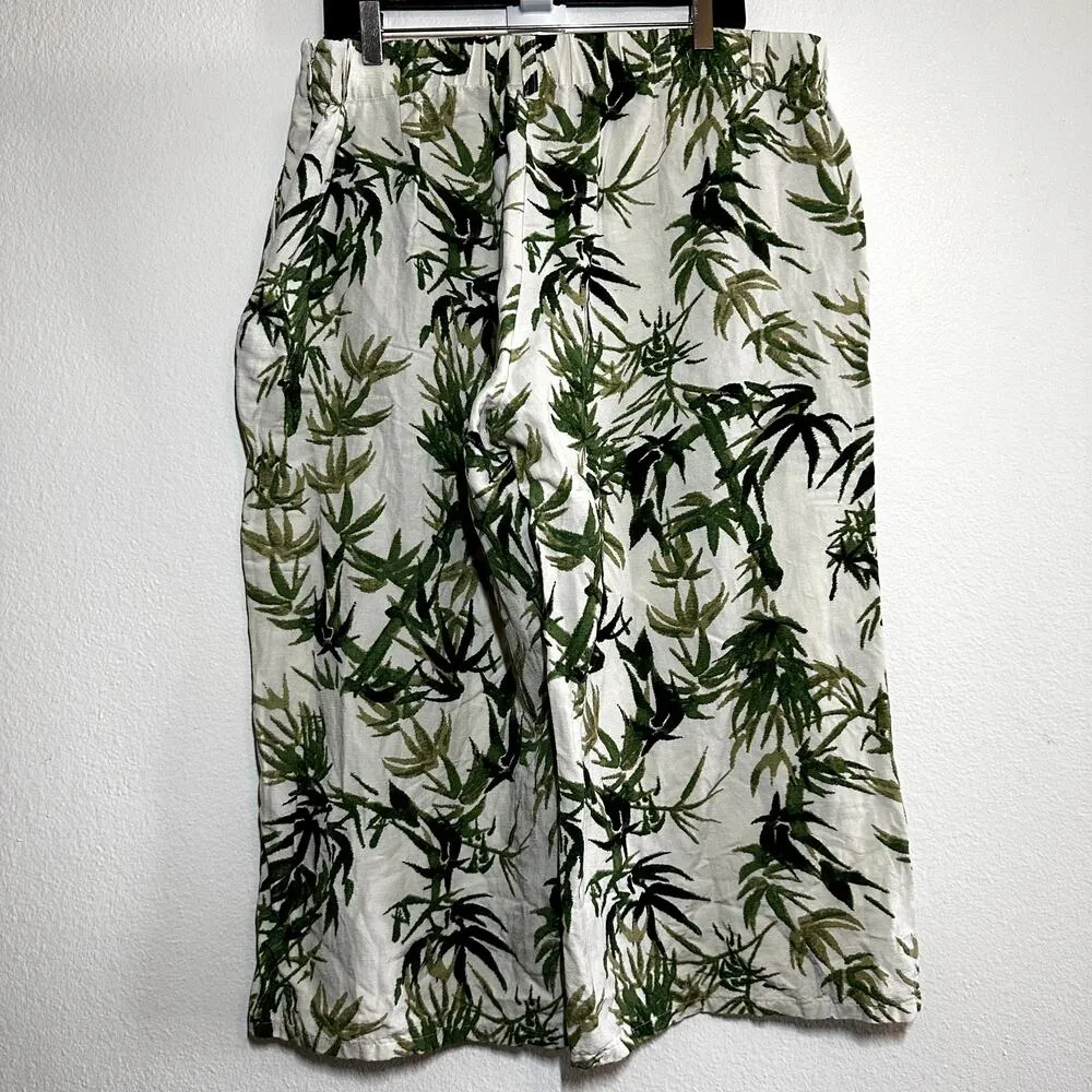 J.Jill Linen Culotte Pants Barley Bamboo Tropical Palm Leaf Wide Crop XL Petite Green Size undefined - Image 7