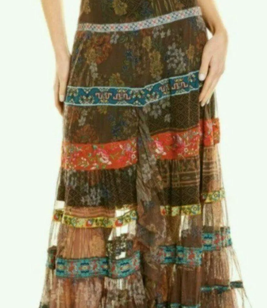 Johnny Was Wilhelmena Tiered Mesh Skirt multi colored XL - Image 3