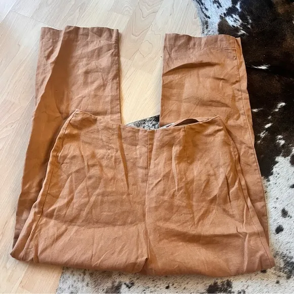 REFORMATION Brown Justin 100% Linen Trouser‎ Pant Size 8 - Image 2
