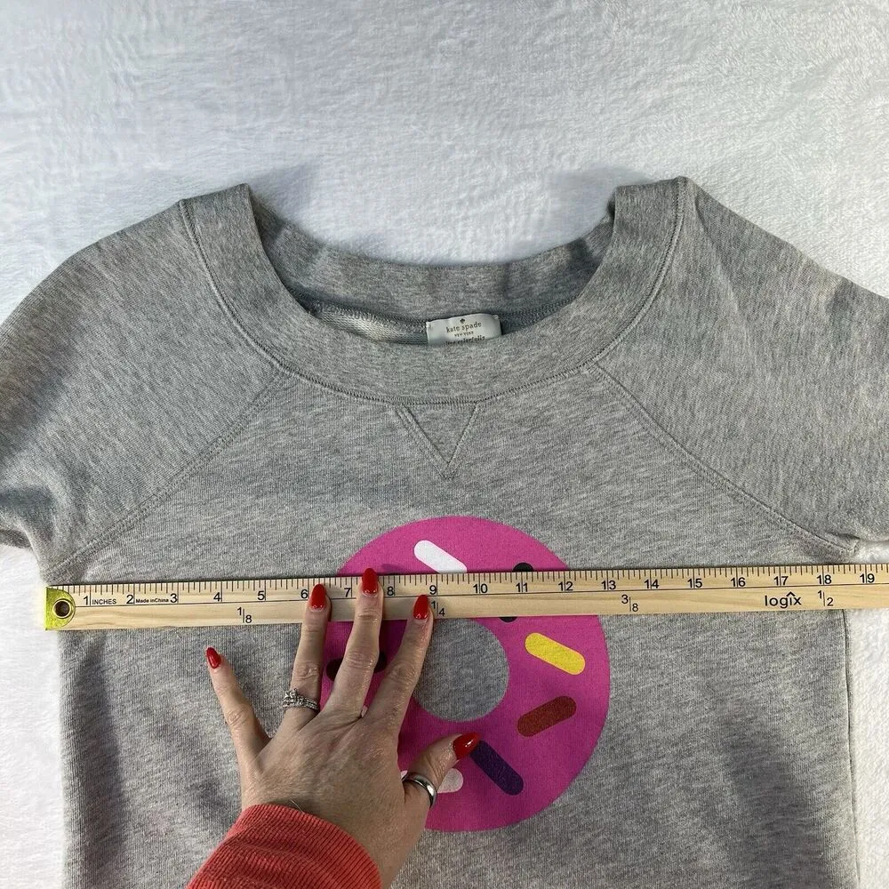Kate Spade x Darcel Size XS Women's Pink Donut Graphic Sweatshirt Boatneck Grey - Image 8