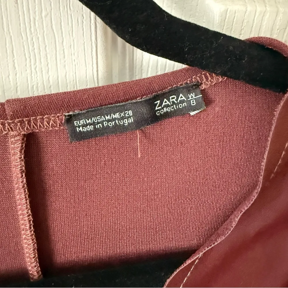 Zara Burgundy Faux Leather Dress - Image 3