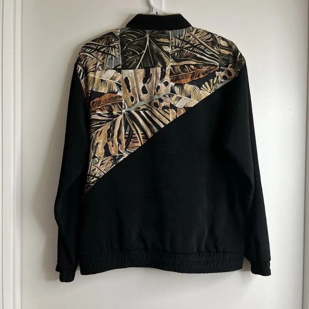 VTG City Girl Nancy Black Blazer Jacket Sz 8 Full Zip Artsy Retro Prom Patchwork - Image 2