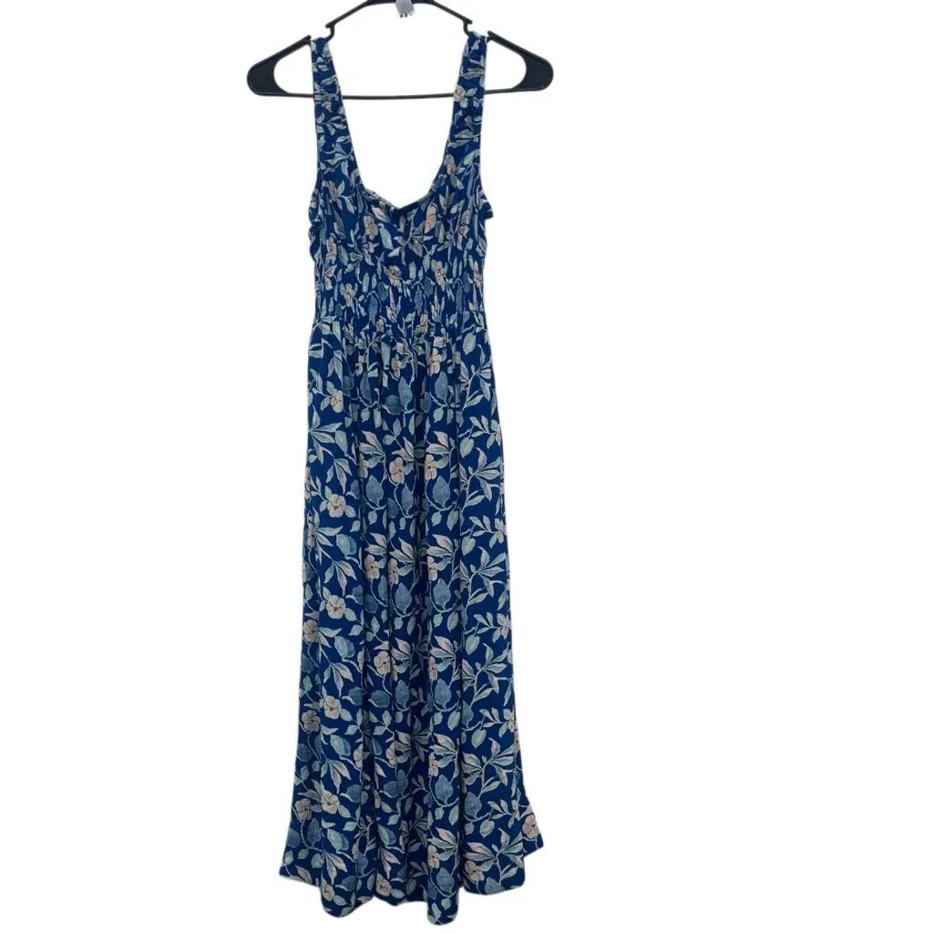 Faherty sunseeker blue ginger midi floral boho coastal cowgirl dress pockets XS - Image 8
