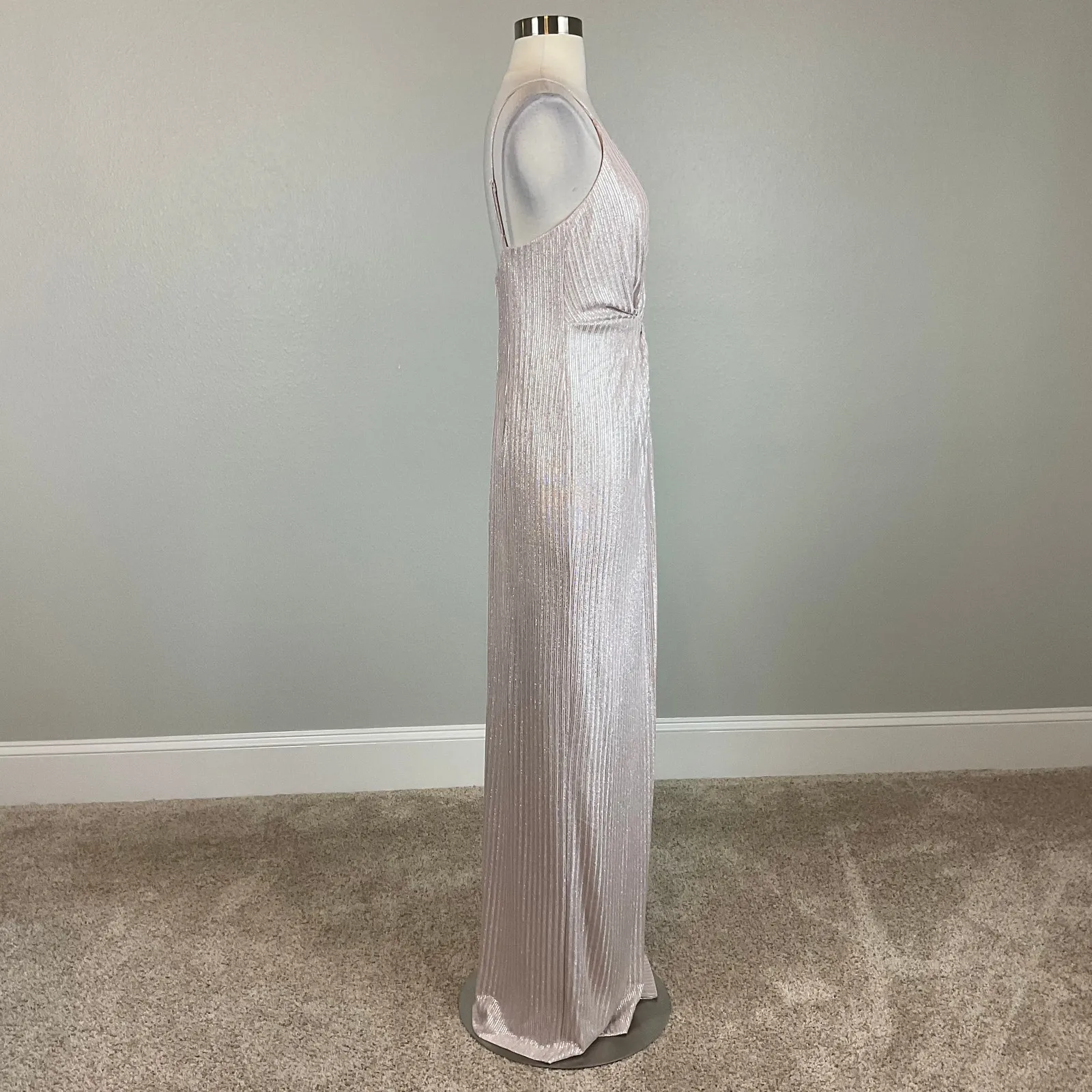 Aidan Mattox Sparkly V-Neck Metallic Long Column Evening Gown Pink Size 4 Dress - Image 4